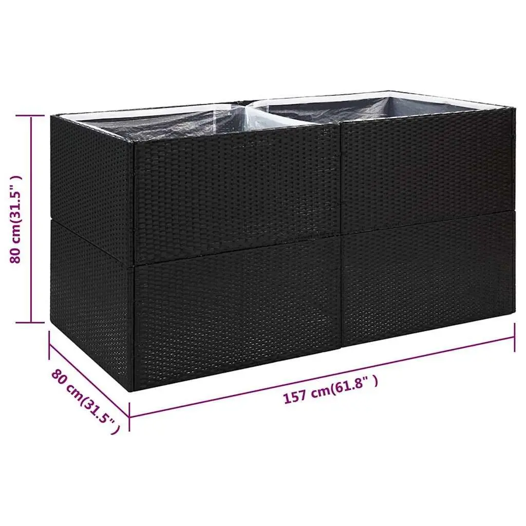 Garden Planter Box Black 157x80x80cm Outdoor Flower Bed Poly Rattan Patio