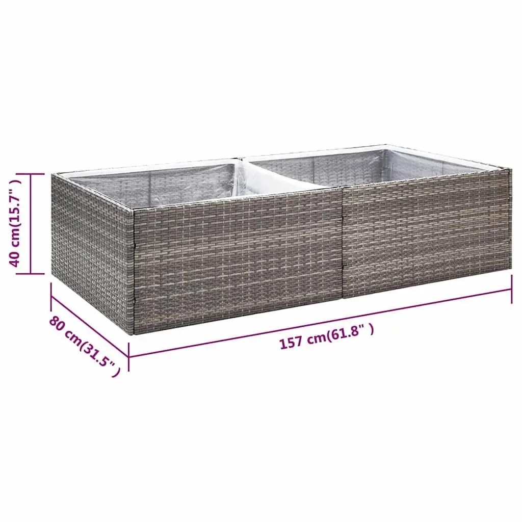 Garden Planter Box Outdoor Grey Poly Rattan Raised Bed 157L x 80W x 40H cm