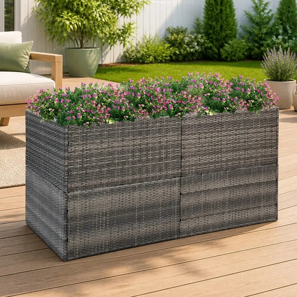 Garden Planter Box Outdoor Patio Grey Poly Rattan 157x80x80cm
