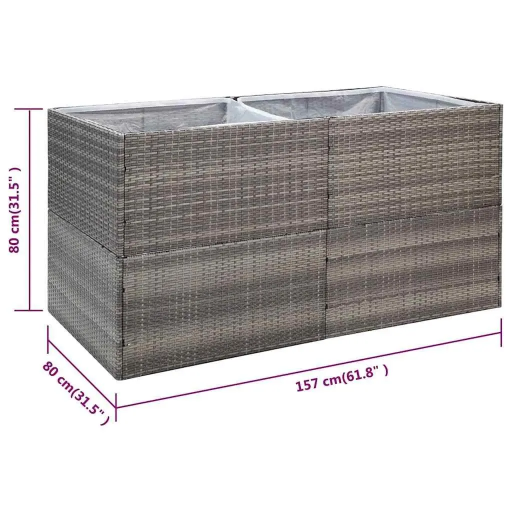 Garden Planter Box Outdoor Patio Grey Poly Rattan 157x80x80cm