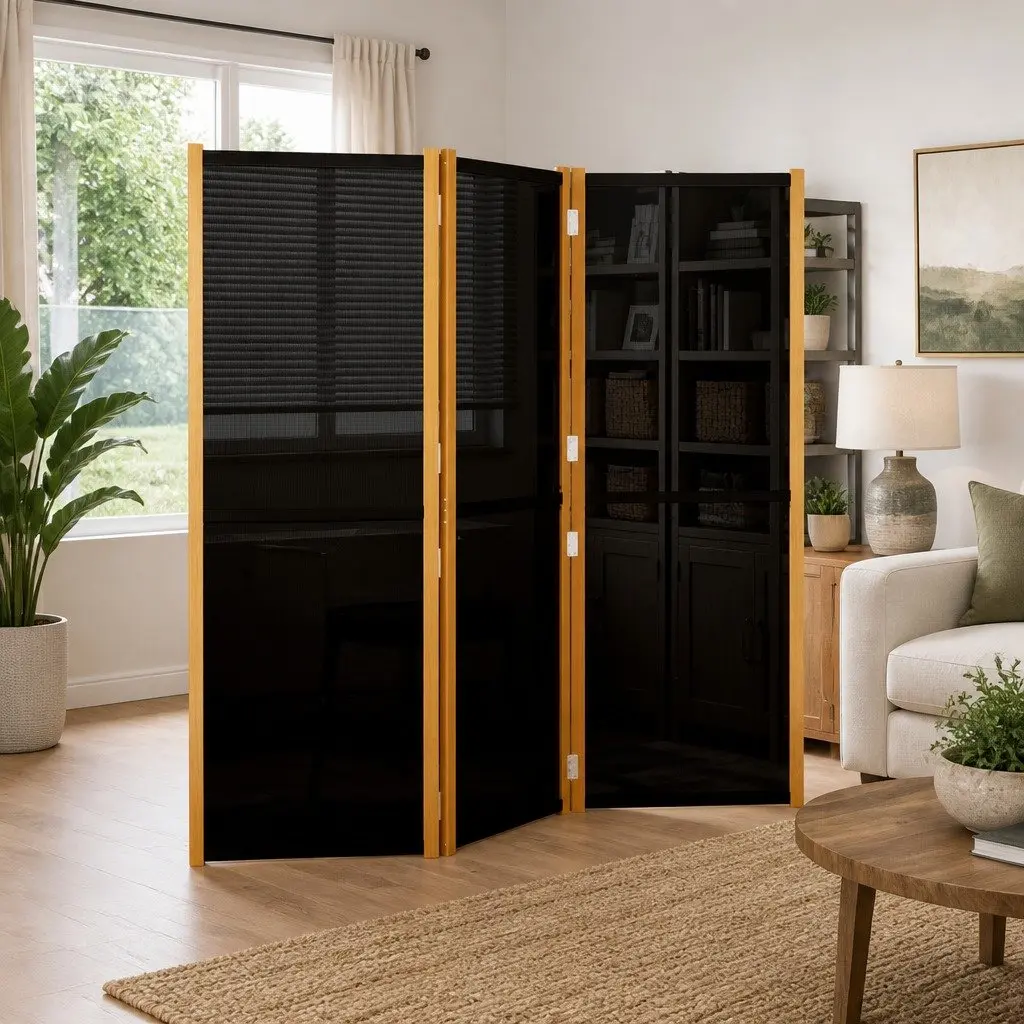 3-Panel Black Folding Privacy Screen