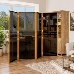 4-Panel Room Divider Screen Black Folding Privacy Partition Indoor Outdoor