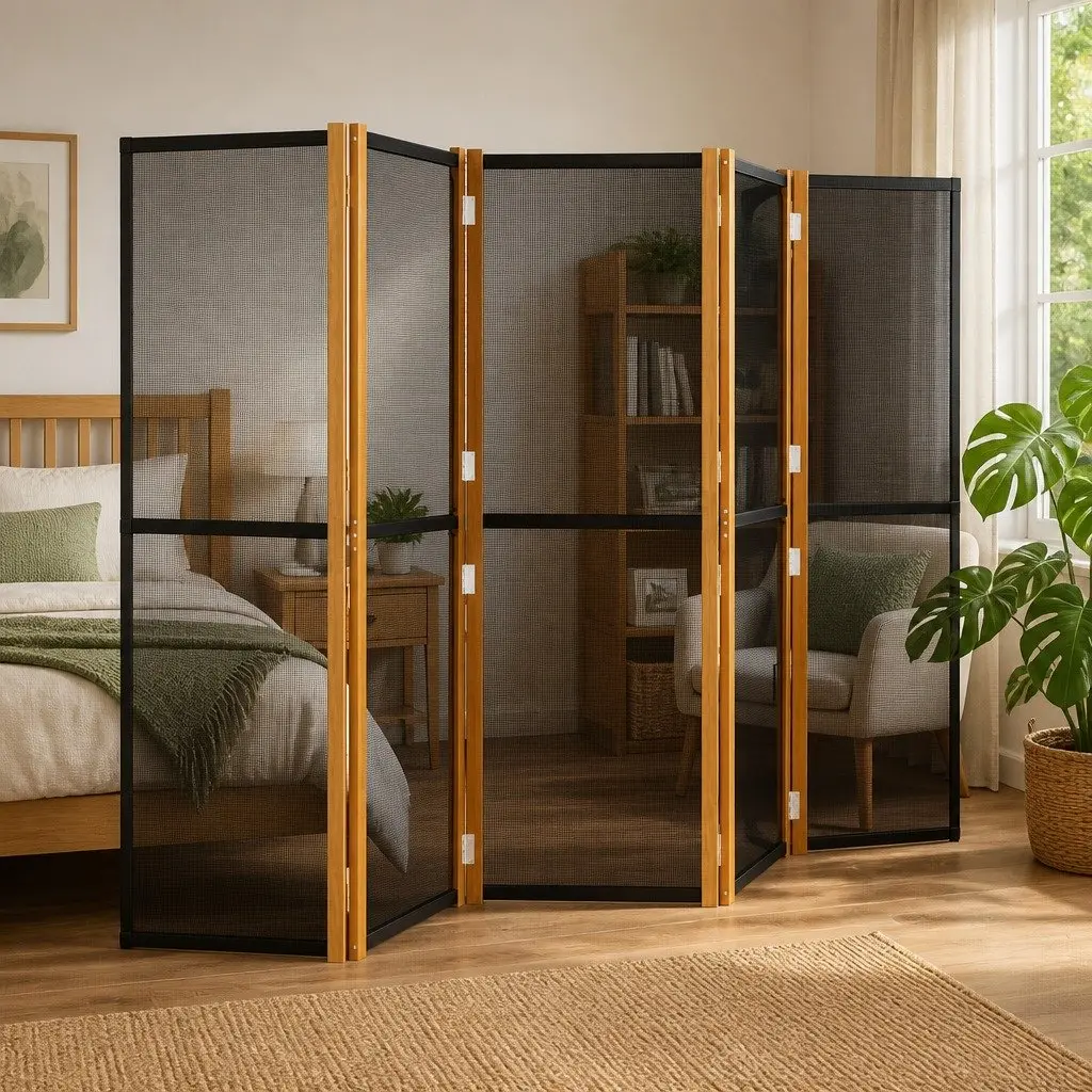 5-Panel Black Foldable Privacy Screen