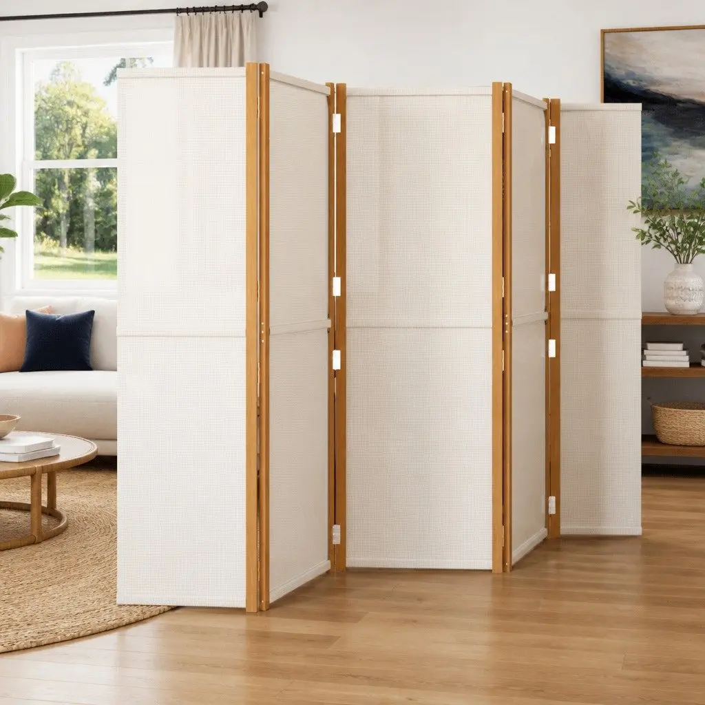 5-Panel Room Divider Indoor Outdoor Cream White Folding Privacy Screen 350 x 180 cm