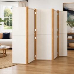 5-Panel Room Divider Cream White Folding Privacy Screen Indoor Outdoor Partition