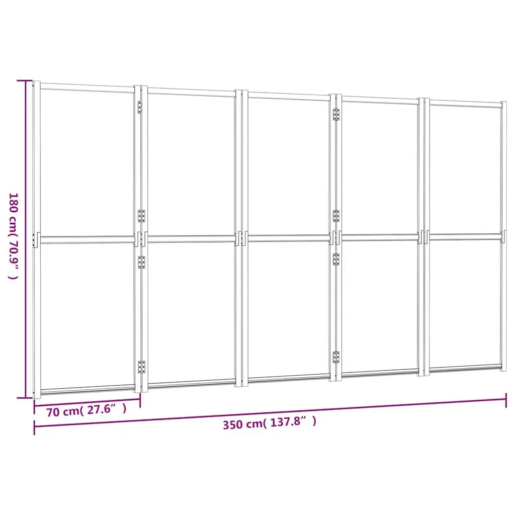 5-Panel Room Divider Indoor Outdoor Cream White Folding Privacy Screen 350 x 180 cm