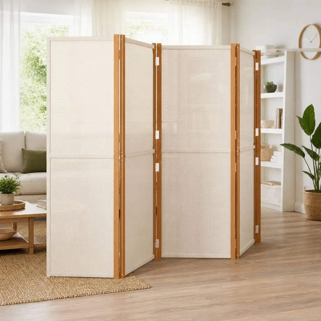 Cream 6-Panel Room Divider Screen