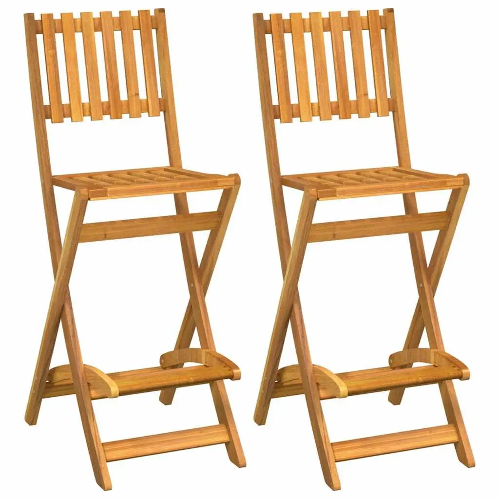 Folding Outdoor Bar Stools 2 pcs Solid Wood Garden Patio Balcony Seating Chairs