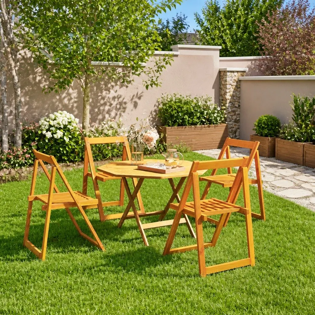 Folding Garden Chairs Outdoor Use 4 Piece Brown Solid Wood Acacia