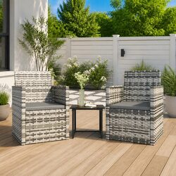 3 Piece Outdoor Lounge Set - Grey Poly Rattan