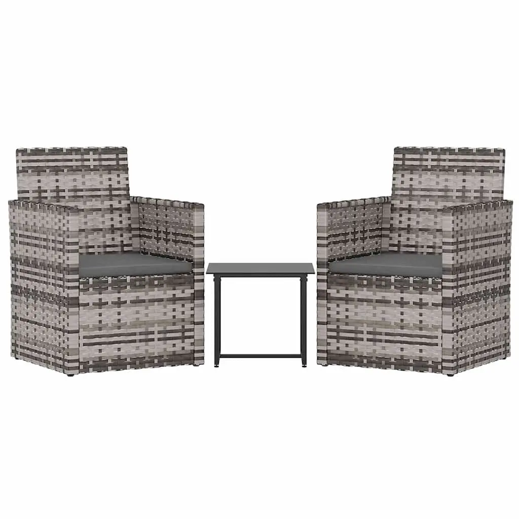 3 Piece Garden Furniture Set Grey Poly Rattan Outdoor Lounge with Cushions