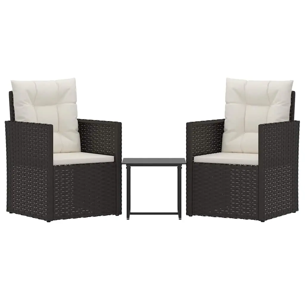 3 Piece Outdoor Lounge Set Garden Use Black Poly Rattan Furniture with Cushions