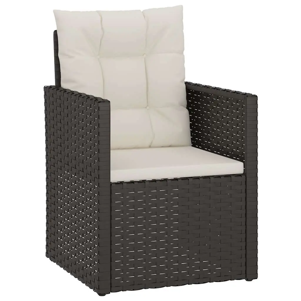 3 Piece Outdoor Lounge Set Garden Use Black Poly Rattan Furniture with Cushions