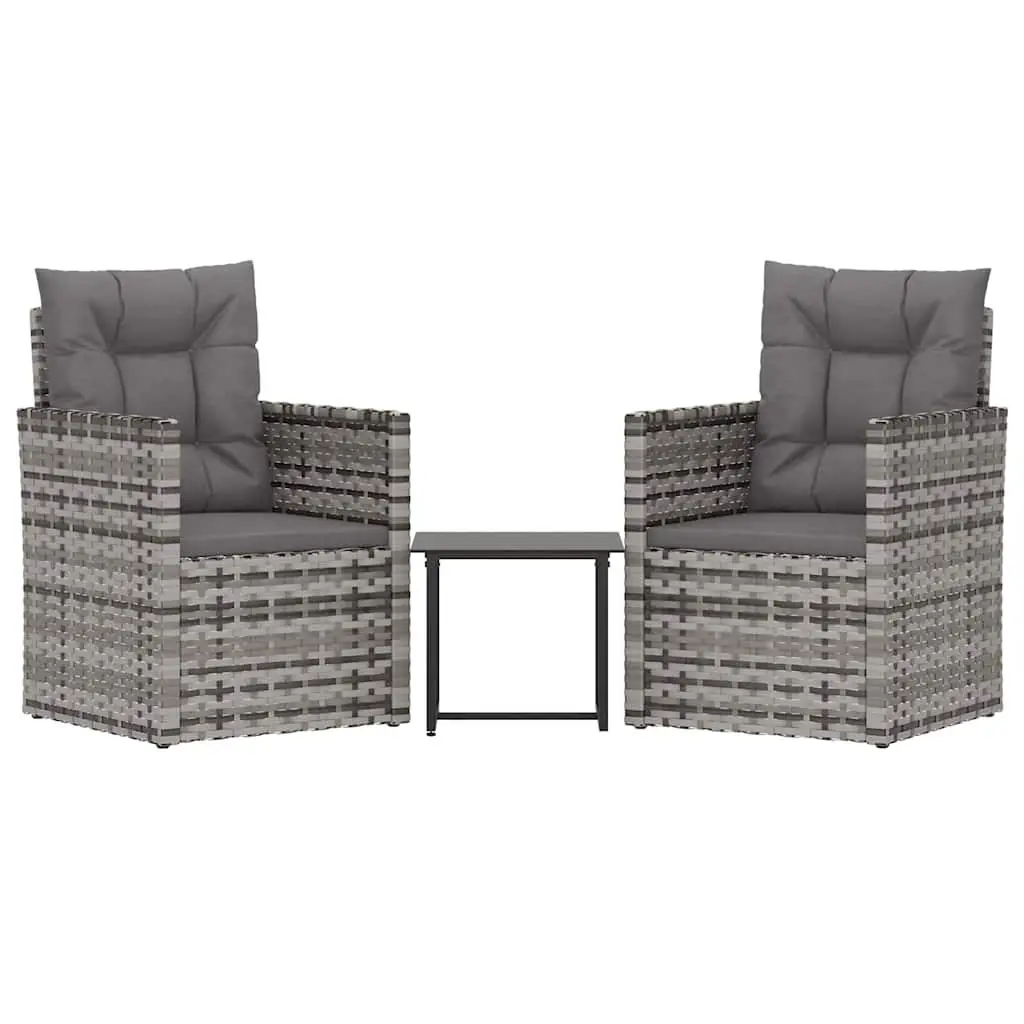Poly Rattan Outdoor Lounge Set 3 Piece Grey Seating with Cushions and Table