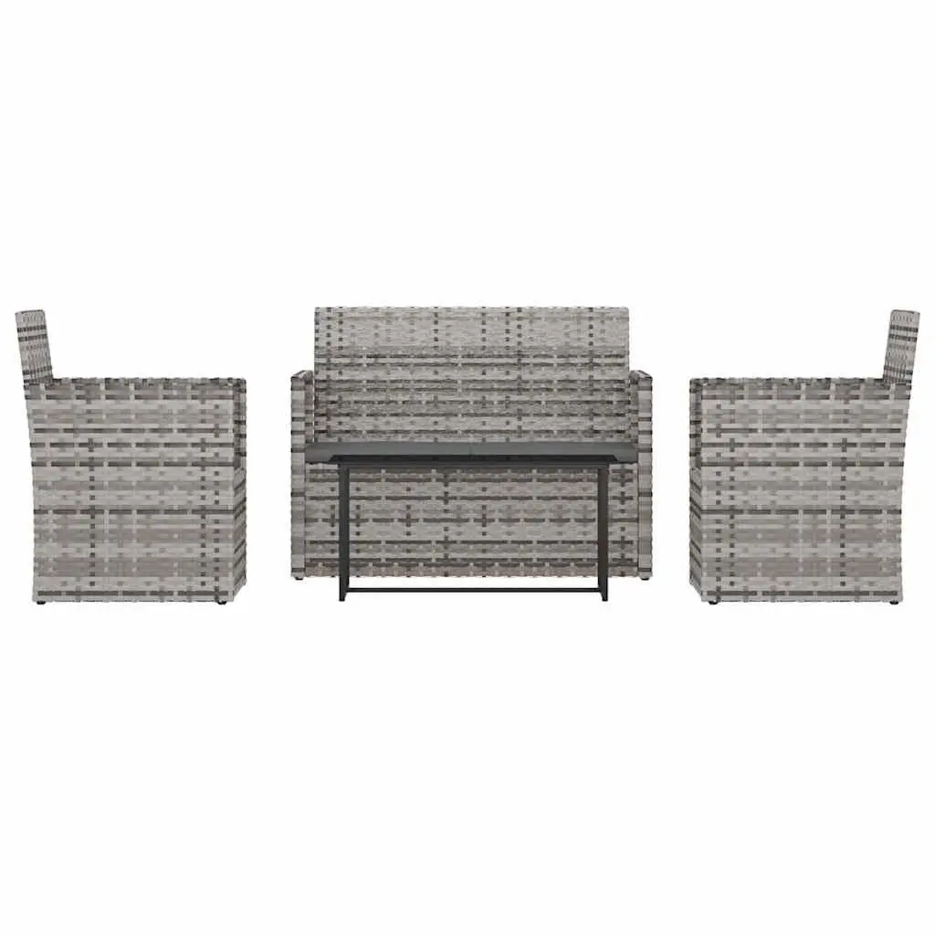 Outdoor Lounge Set 4 Piece Grey Poly Rattan Garden Furniture with Cushions