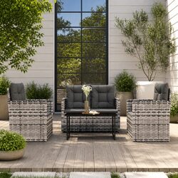 4-Piece Outdoor Lounge Set Specifications: Grey Poly Rattan