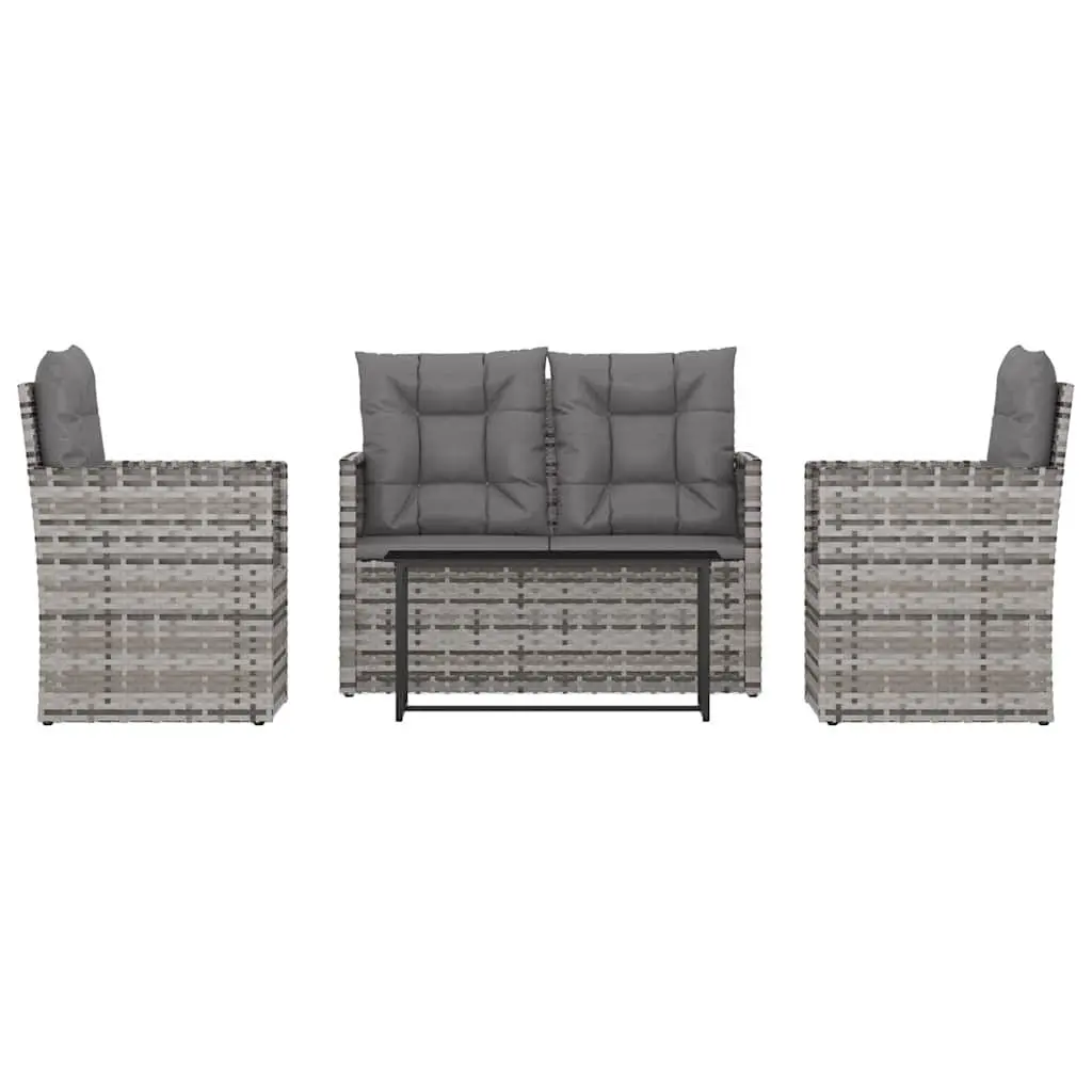 Outdoor Lounge Set Garden 4 Piece Grey Poly Rattan Furniture with Cushions