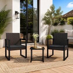 3 Piece Black Outdoor Seating Set with Cushions - Specs Inside