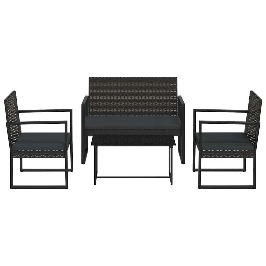 4 Piece Garden Lounge Set Outdoor Patio Sofa with Cushions Black Poly Rattan