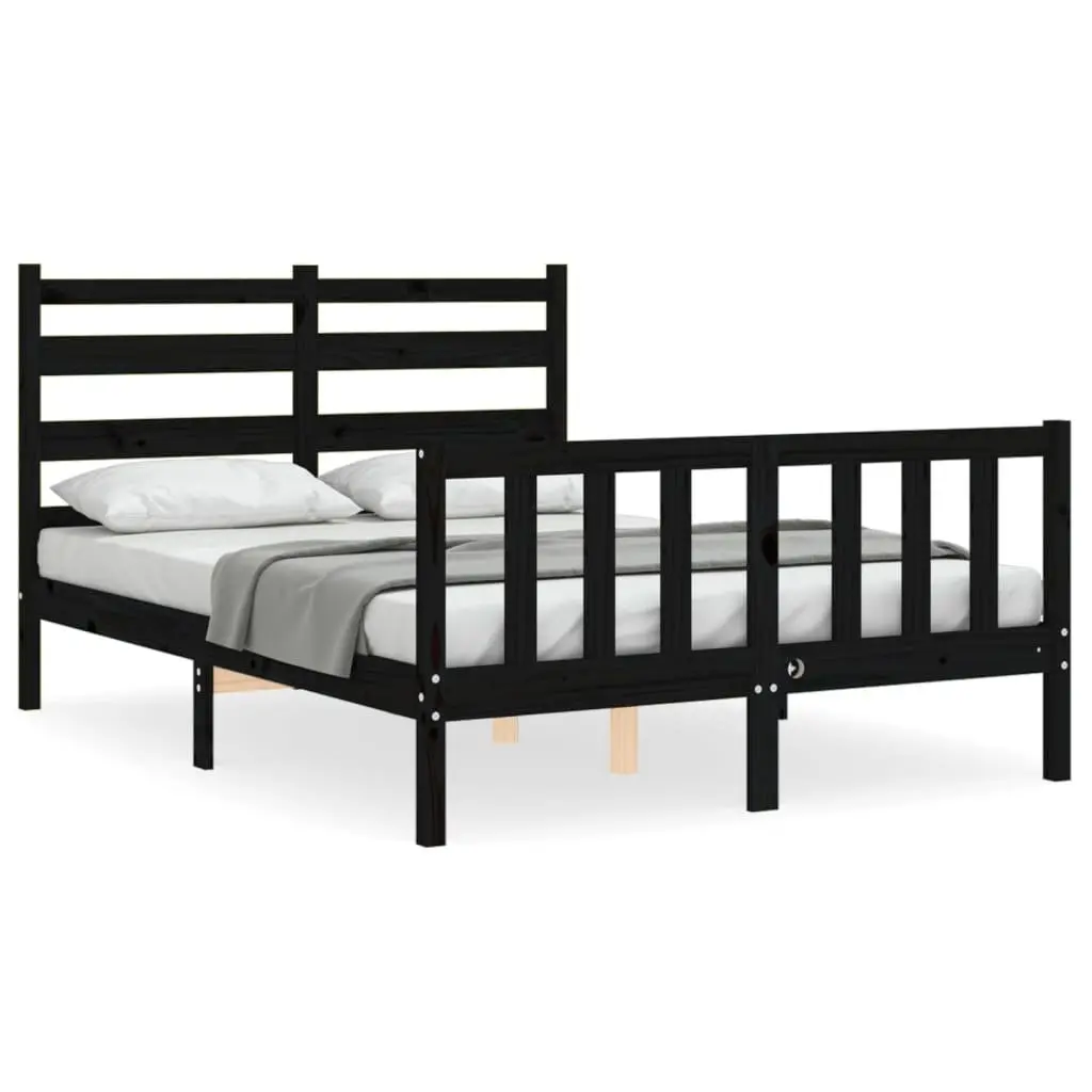 Bed Frame Black 135x190 cm Solid Pine Wood Bedroom Furniture Plywood Slats