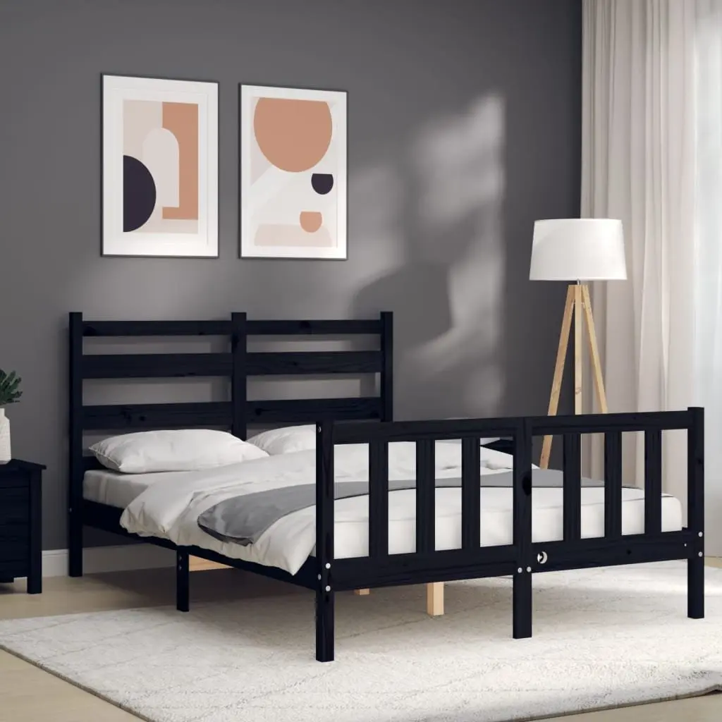 Bed Frame Black 135x190 cm Solid Pine Wood Bedroom Furniture Plywood Slats