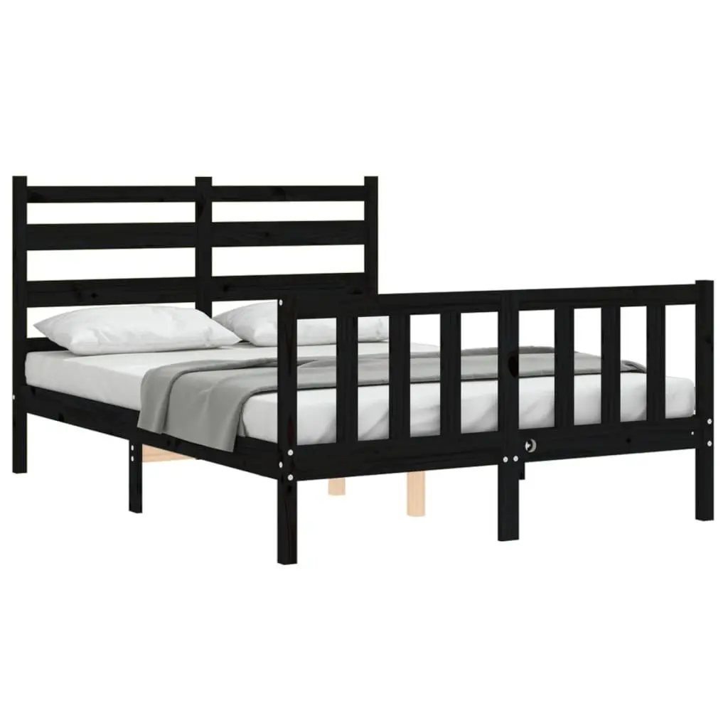 Bed Frame Black 135x190 cm Solid Pine Wood Bedroom Furniture Plywood Slats