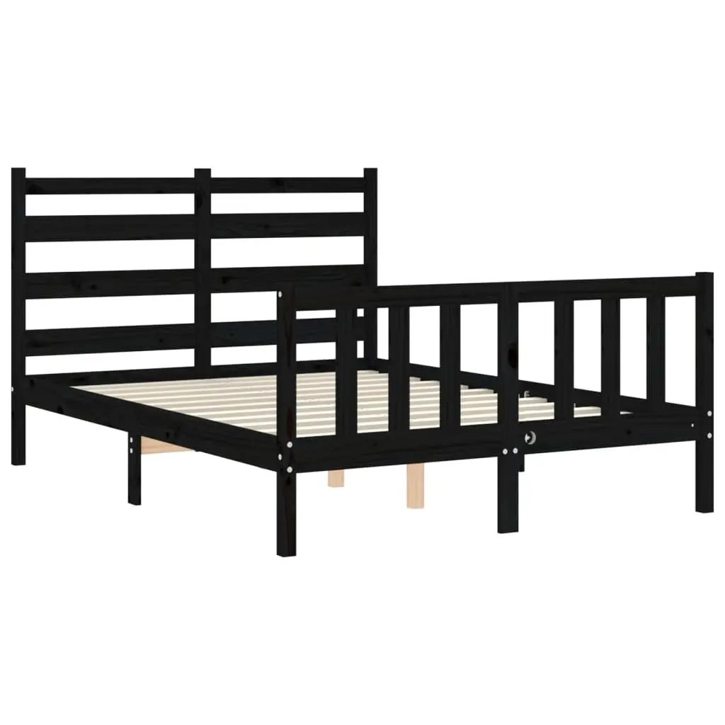 Bed Frame Black 135x190 cm Solid Pine Wood Bedroom Furniture Plywood Slats
