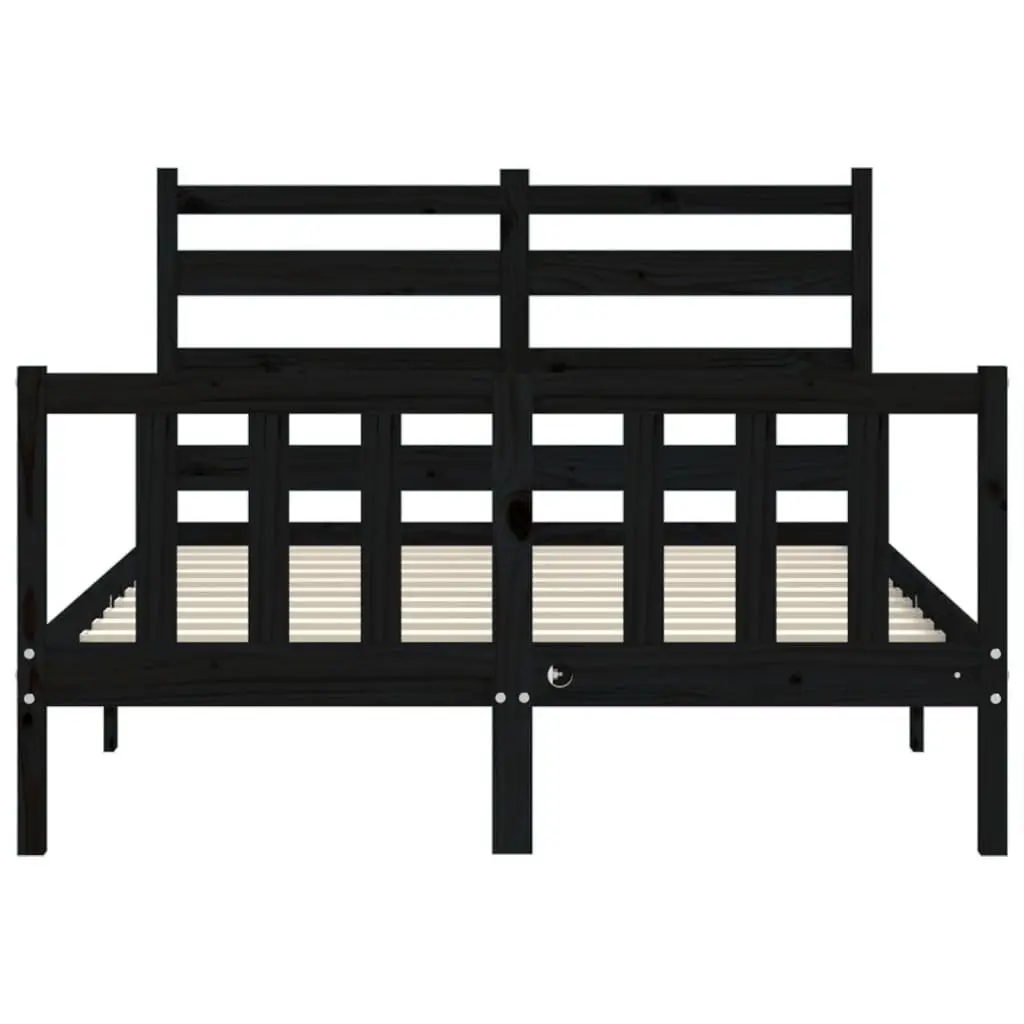Bed Frame Black 135x190 cm Solid Pine Wood Bedroom Furniture Plywood Slats