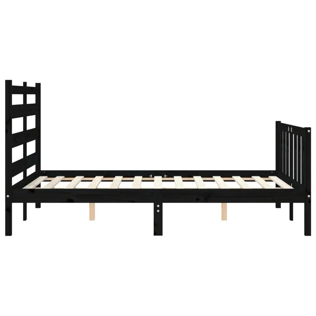 Bed Frame Black 135x190 cm Solid Pine Wood Bedroom Furniture Plywood Slats