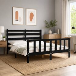 Solid Pine Wood Bed Frame Black 150x200 cm Specifications