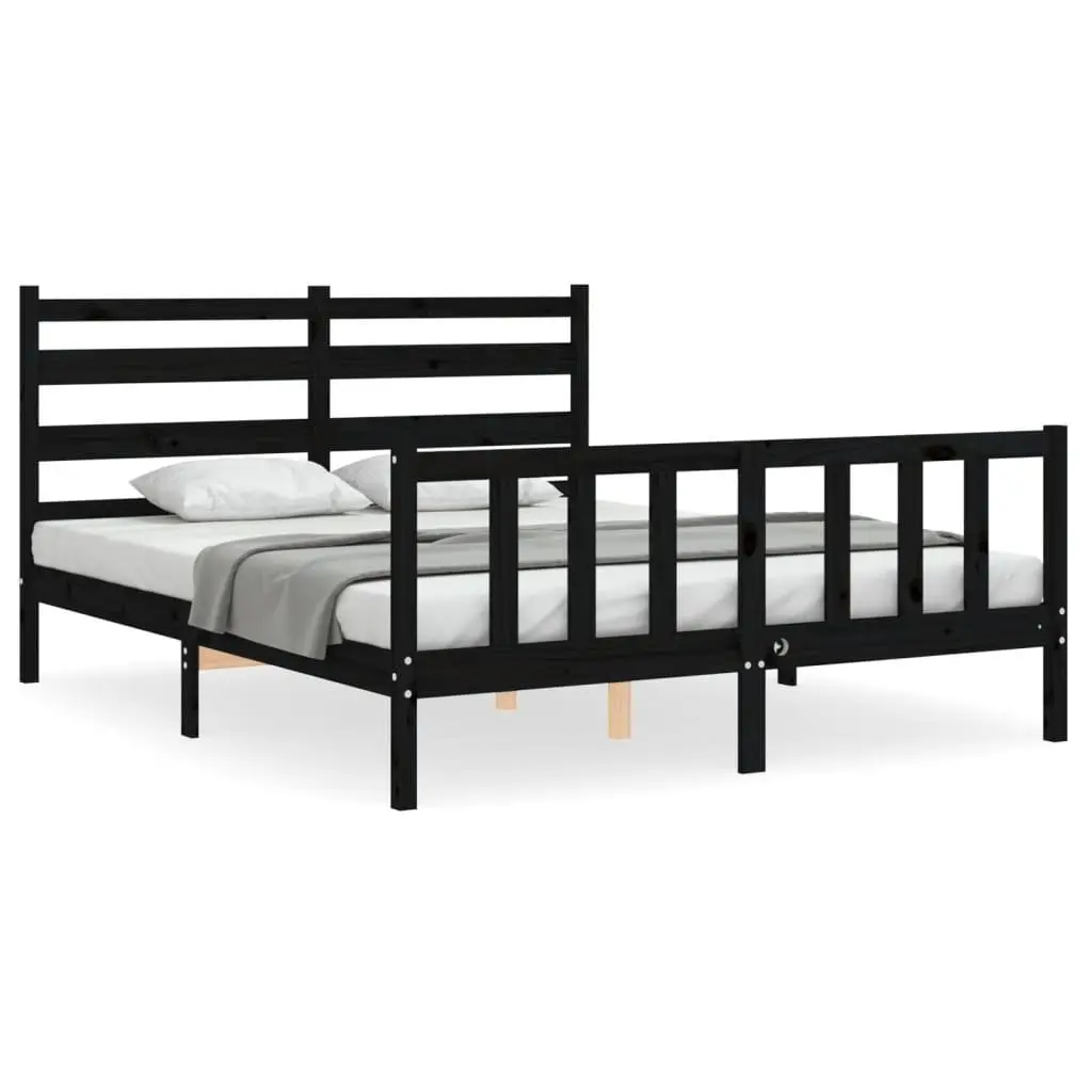 Solid Pine Wood Bed Frame Black 150x200 cm