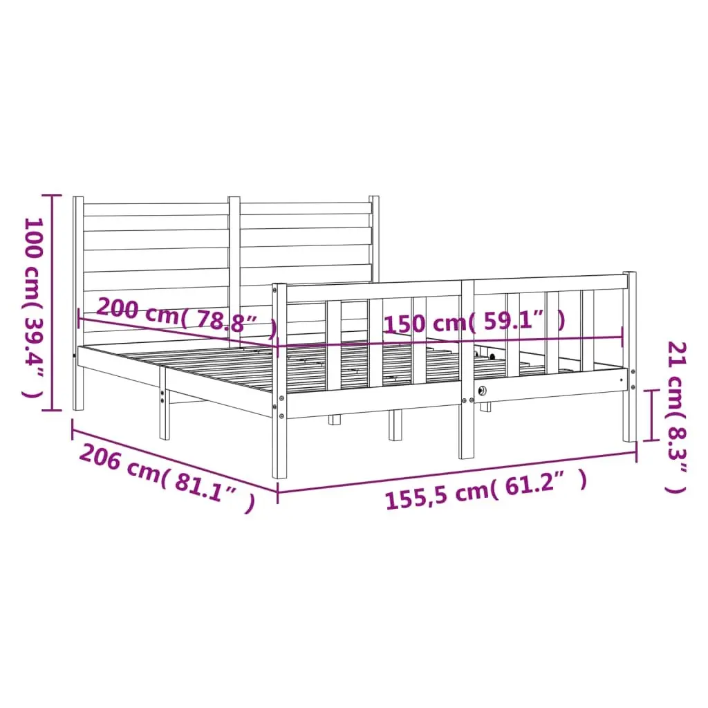 Solid Pine Wood Bed Frame Black 150x200 cm
