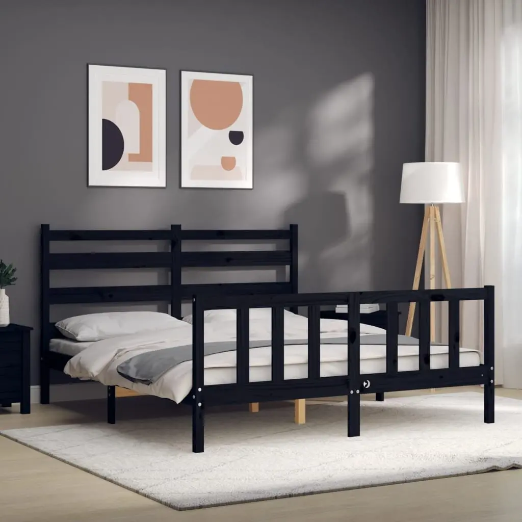 Solid Pine Wood Bed Frame Black 150x200 cm
