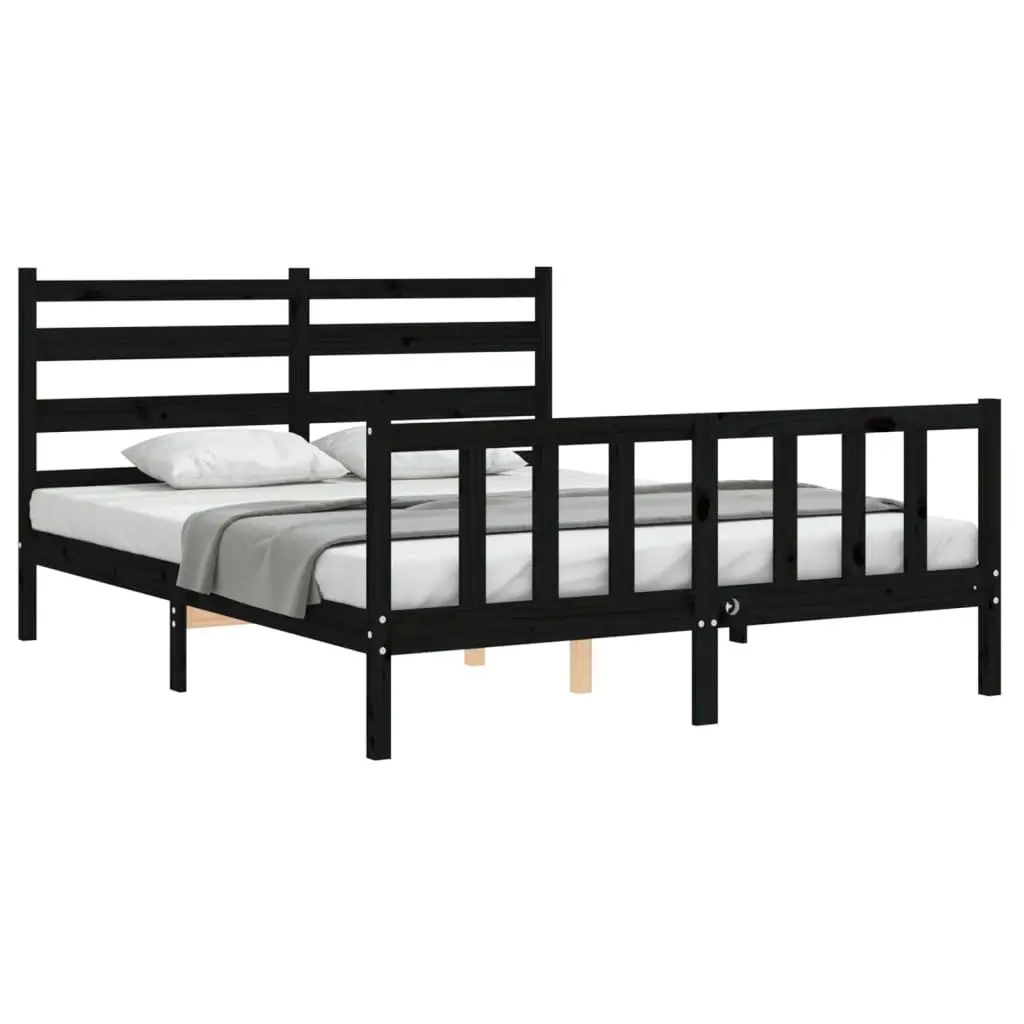 Solid Pine Wood Bed Frame Black 150x200 cm