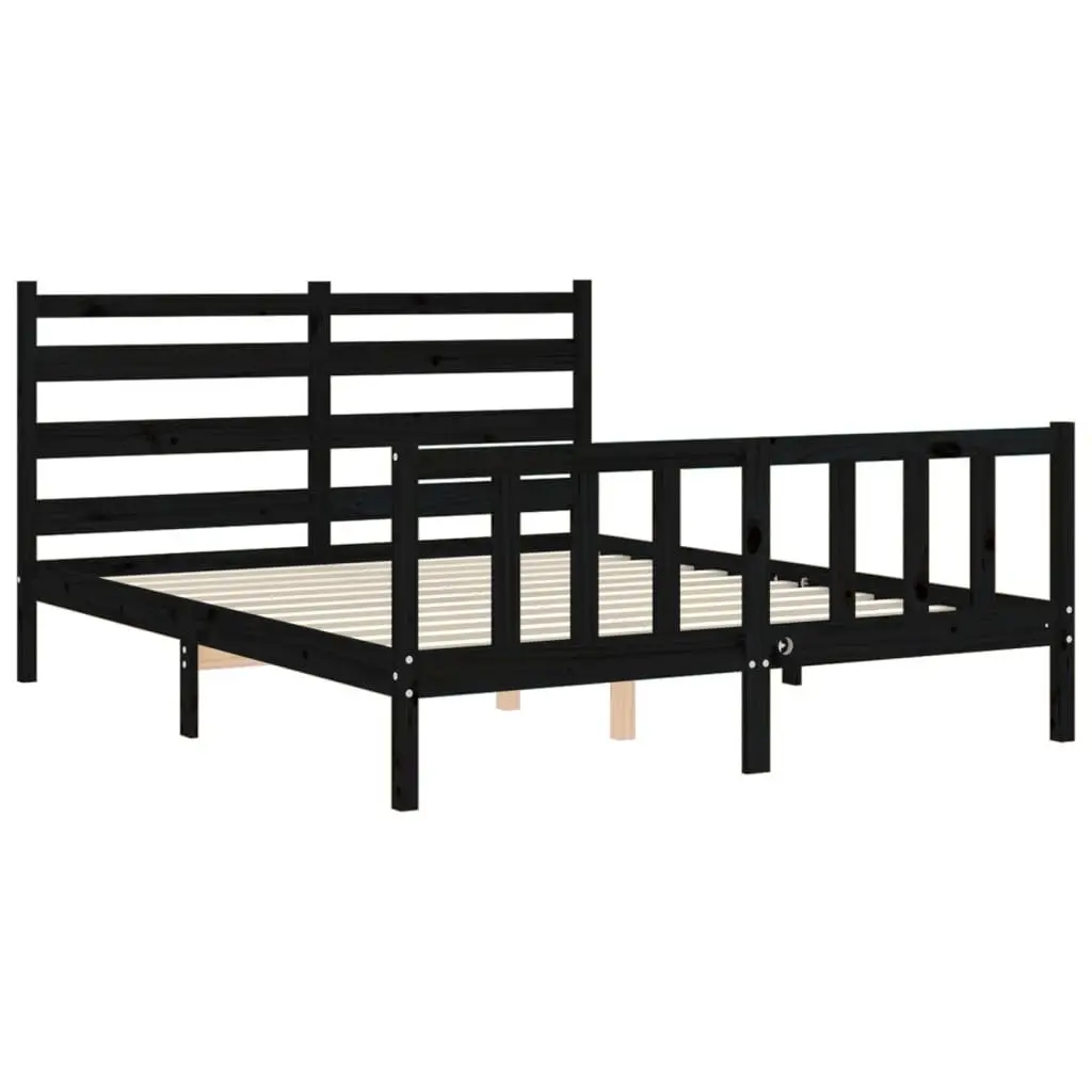 Solid Pine Wood Bed Frame Black 150x200 cm