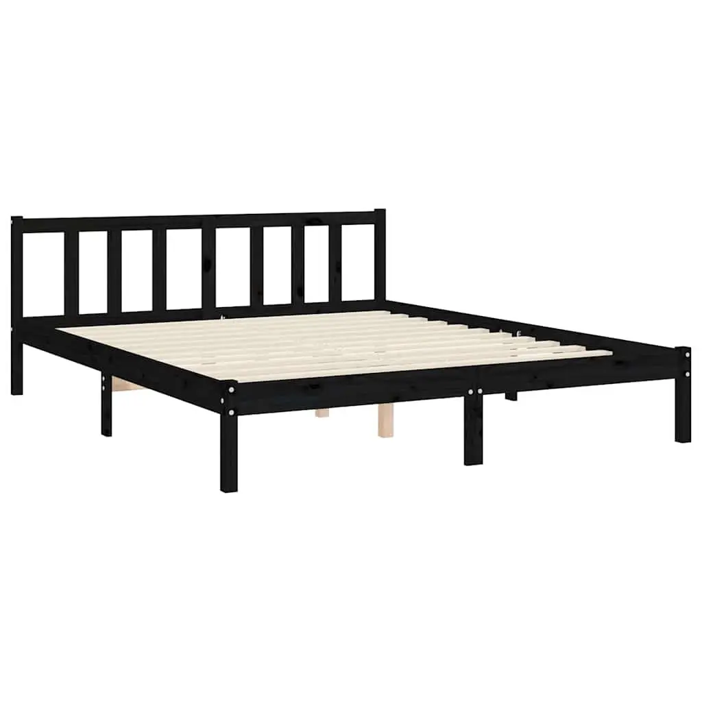 Solid Pine Wood Bed Frame Black 150x200 cm