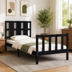 Specifications of Black Solid Pine Wood Bed Frame 90x190 cm