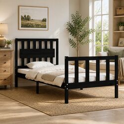 90x190 cm Bed Frame in Black - Solid Pine Construction