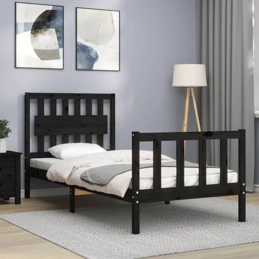 Bed Frame 90x190 cm Solid Pine Wood Black Bedroom Furniture Plywood Slats