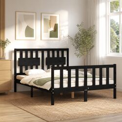 Solid Pine Bed Frame 135 x 190 cm - Black Finish