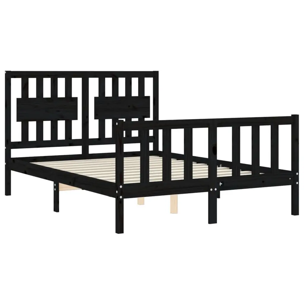 Solid Wood Pine Bed Frame 135x190 cm Black Wooden Bed with Headboard Footboard