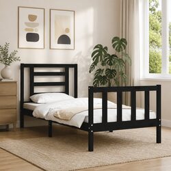 90x190 cm Bed Frame in Black Solid Pine with Slats