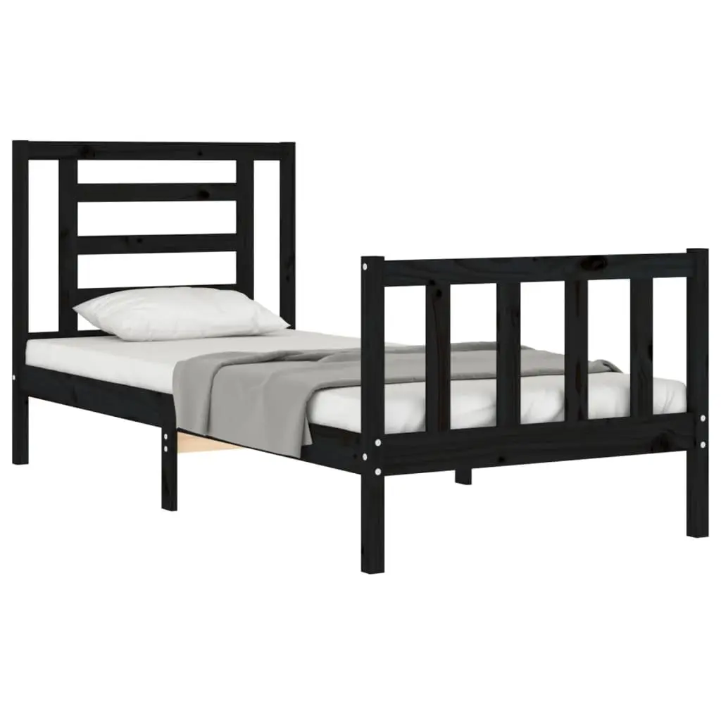 90x190 cm Bed Frame in Black Solid Pine with Slats