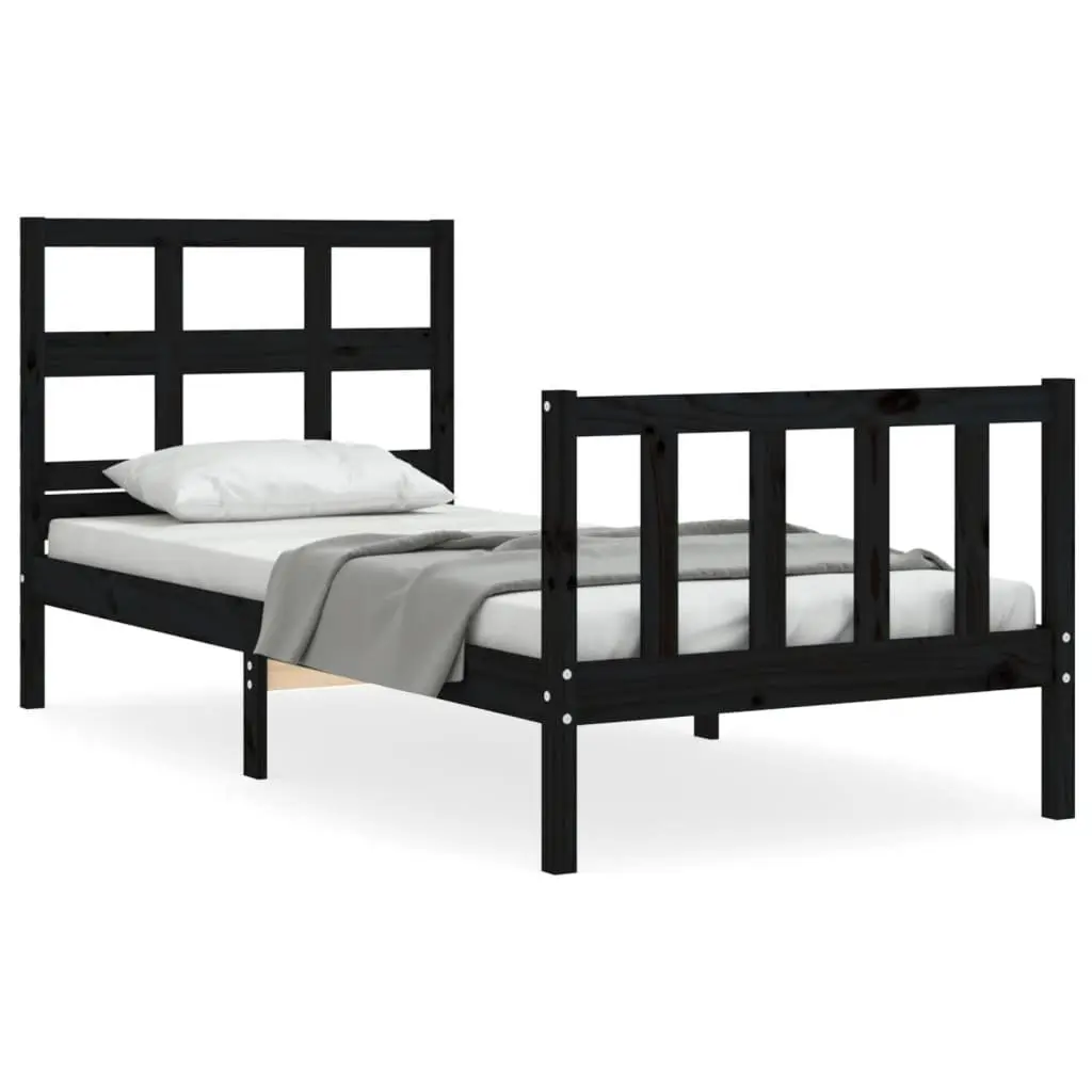 Solid Pine Bed Frame 90x190 cm in Black