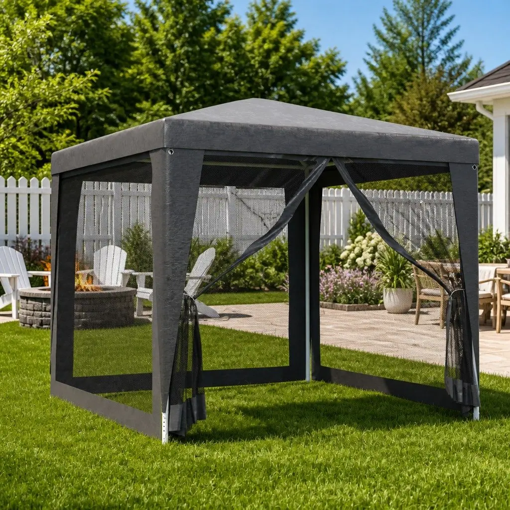 2.5x2.5m Gazebo with Iron Frame and Mesh Walls