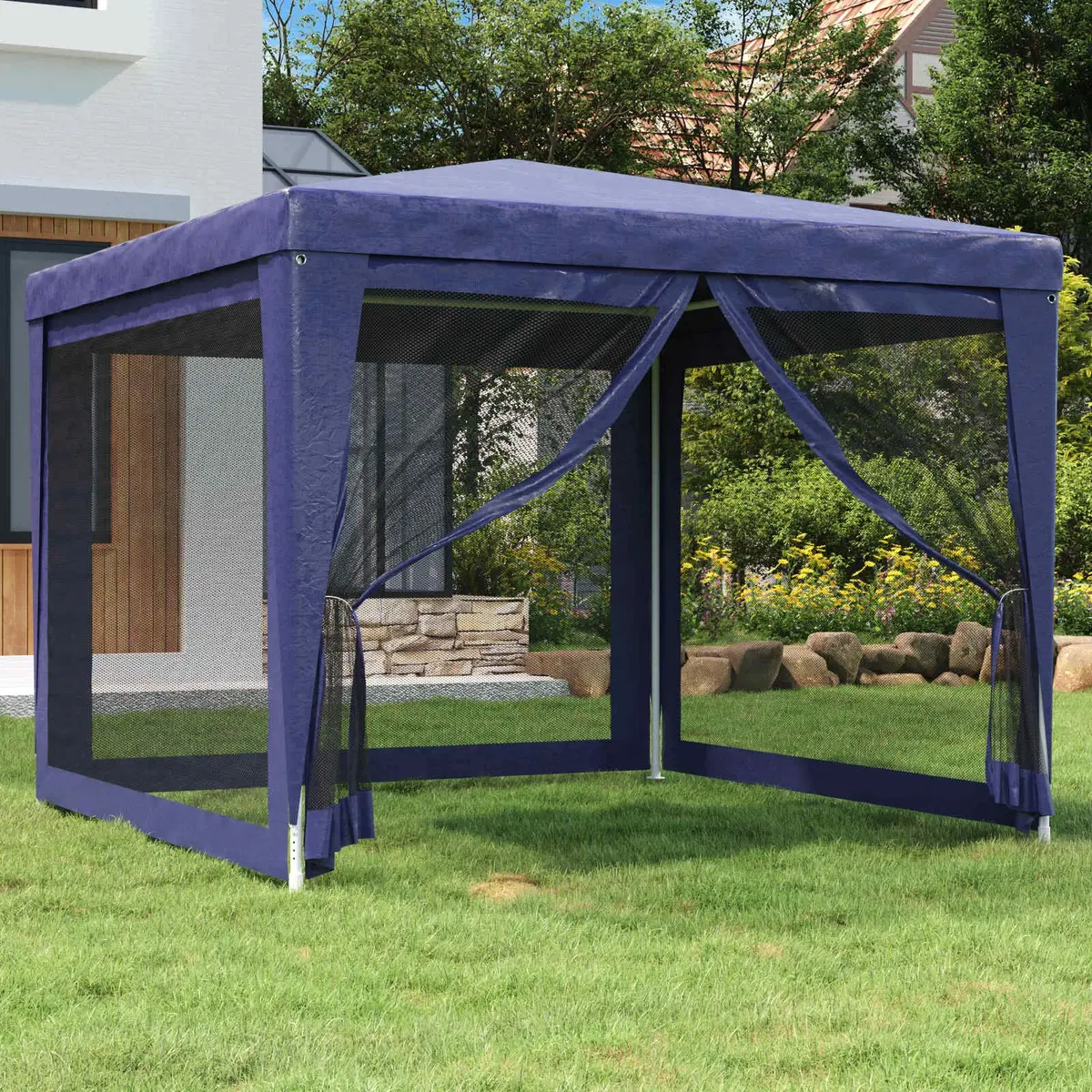 Party Tent Outdoor Use 3x3m Blue Mesh Sidewalls Gazebo Canopy Pavilion Shelter