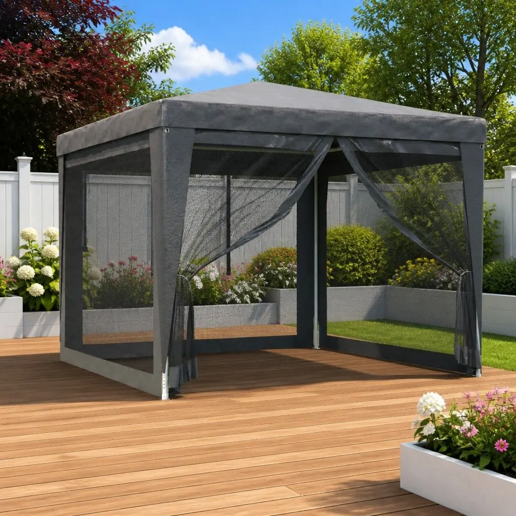 Party Tent Gazebo Outdoor Canopy 3x3m with Mesh Sidewalls for Garden Shelter