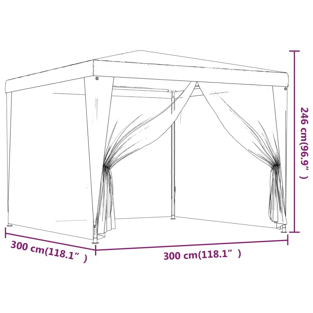 Party Tent Gazebo Outdoor Canopy 3x3m with Mesh Sidewalls for Garden Shelter