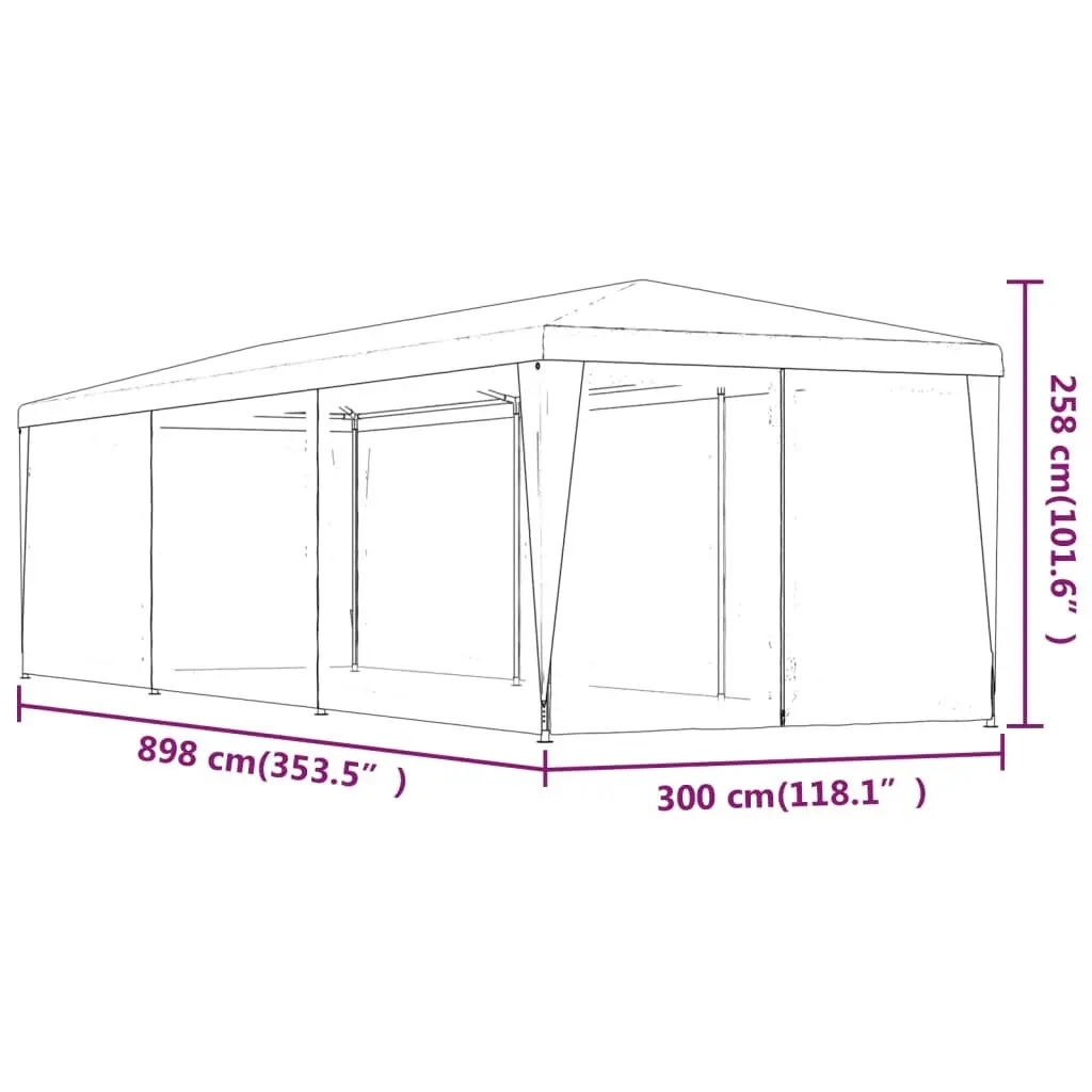 Party Tent Outdoor 3x9m Pavilion Gazebo with 8 Mesh Sidewalls for Garden Events