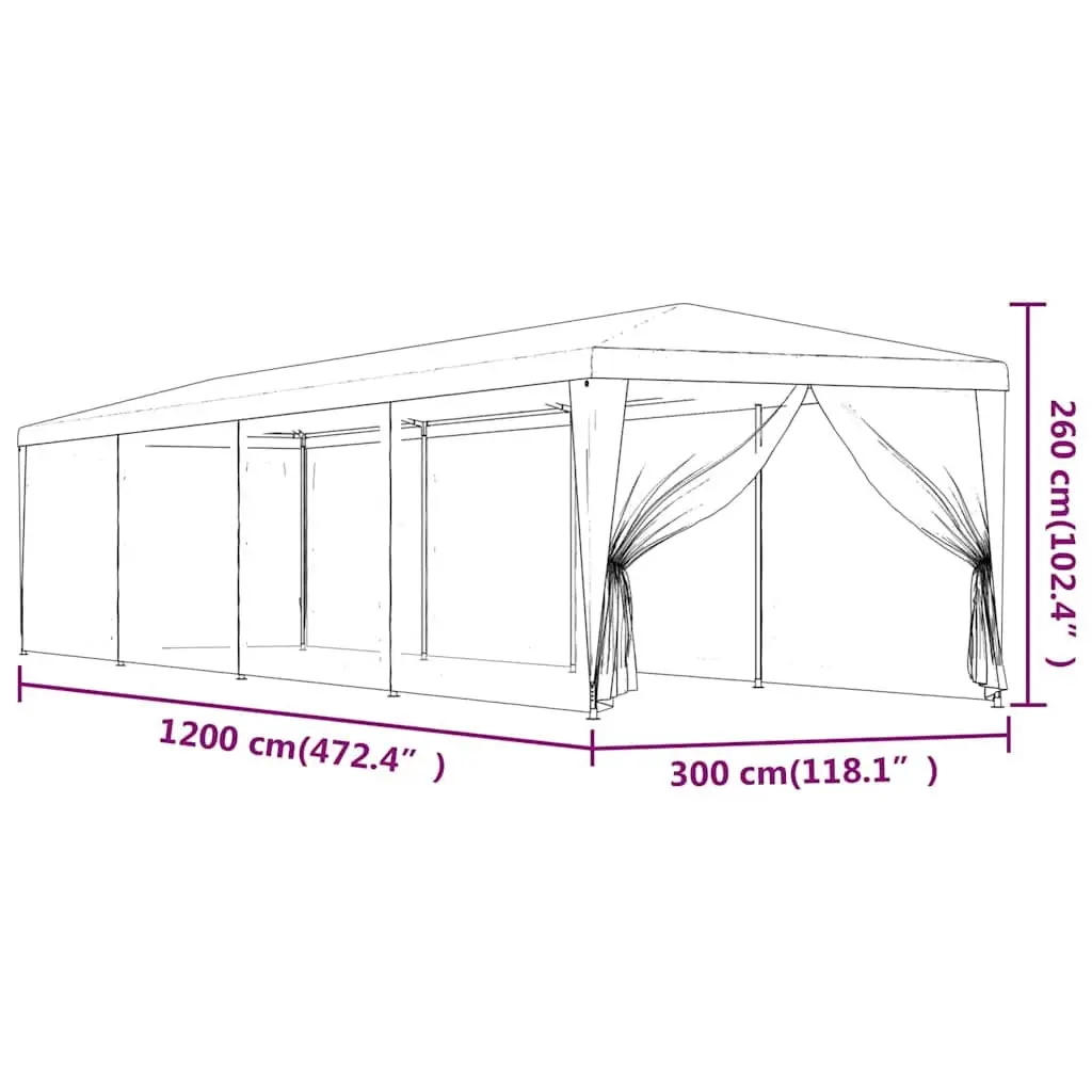 Party Tent 3x12m with 10 Mesh Sidewalls